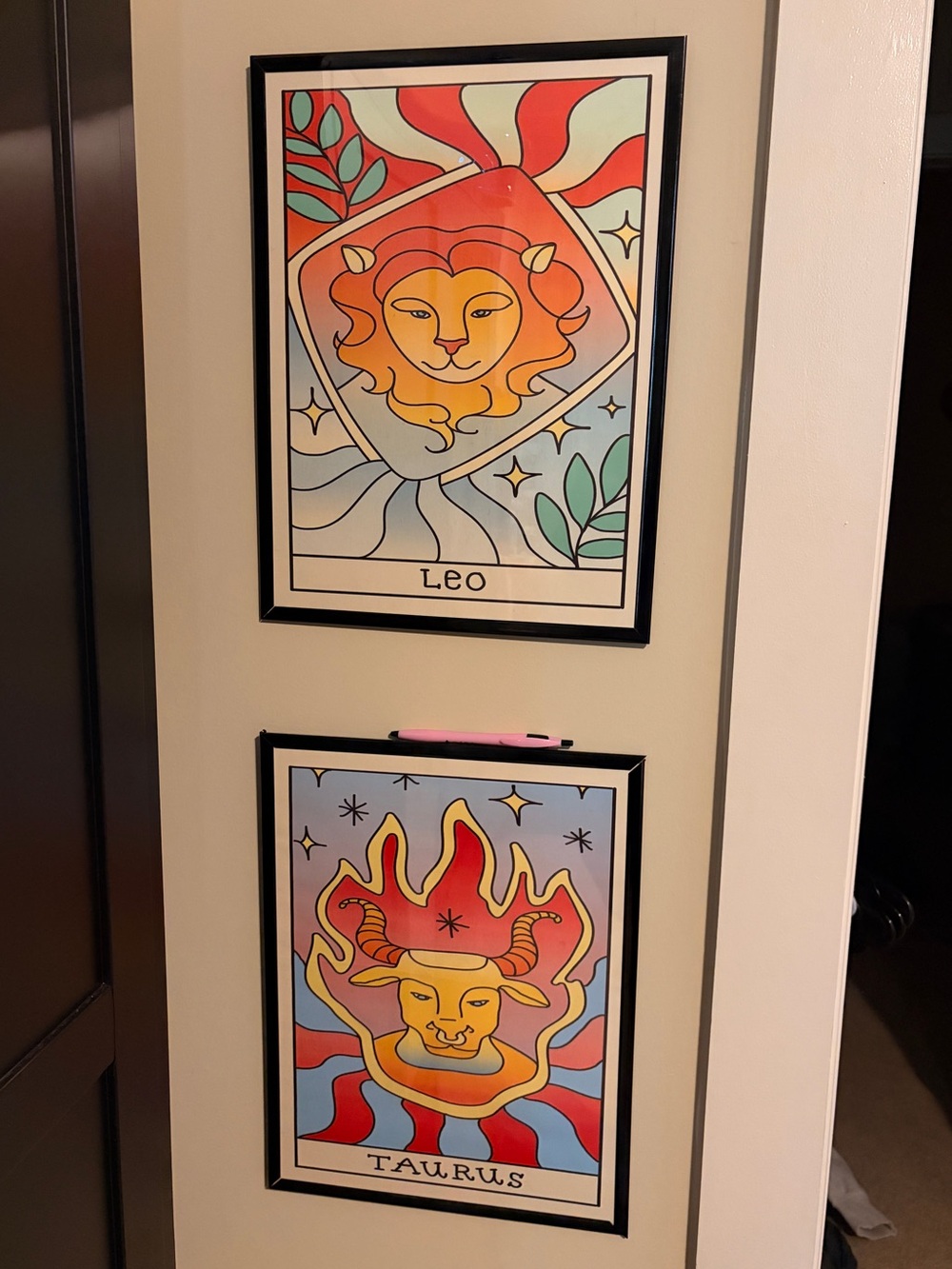 Leo Zodiac Wall Art Print - Colorful Red & Yellow Set